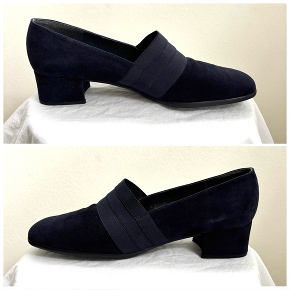 Stuart Weitzman Shoes - Stuart Weitzman dark navy blue suede heeld slip ons